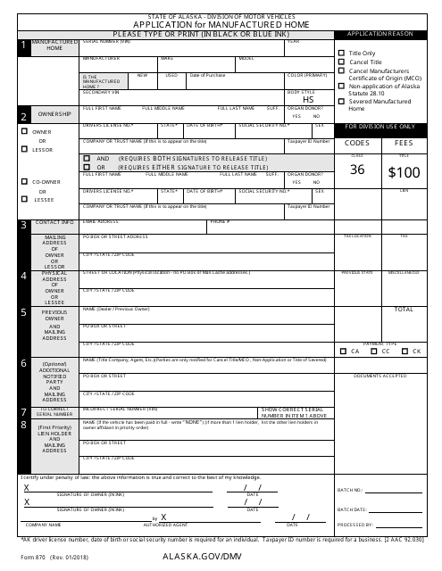 Form 870 Fill Out Sign Online And Download Fillable PDF Alaska 