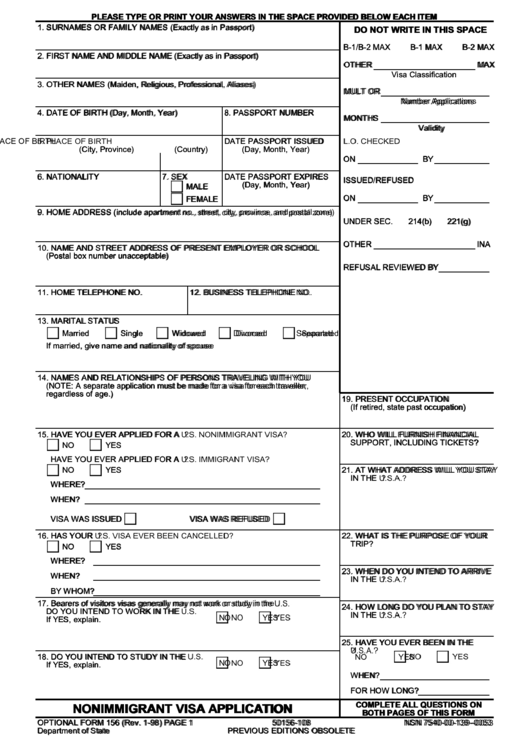 Form Ds 156 Nonimmigrant Visa Application 2024 Applicationforms