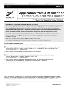 Form INZ 1175 Application From A Resident Or Former Resident Visa