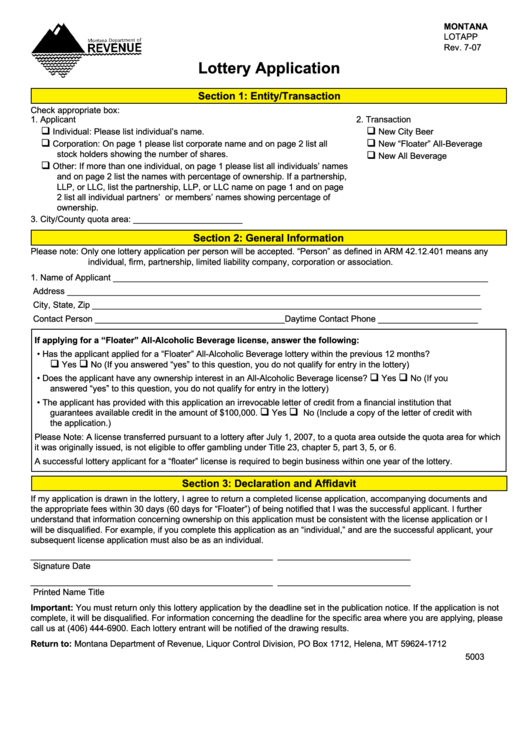 Form Lotapp Lottery Application Printable Pdf Download