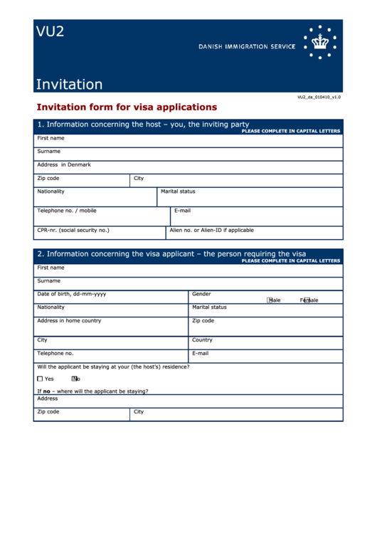 Form Vu2 Invitation Form For Visa Applications Printable Pdf Download