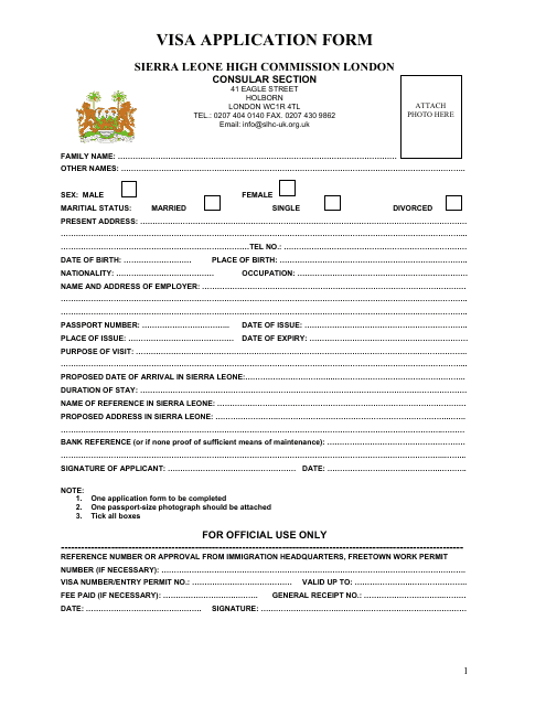 Greater London United Kingdom Sierra Leone Visa Application Form