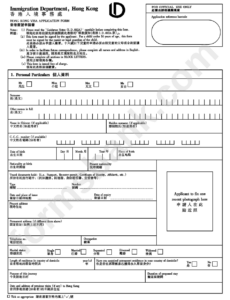 Hong Kong Visa Application Form Immigration Department Printable Pdf