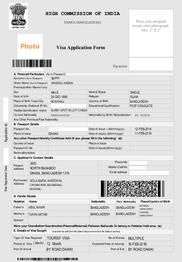 Indian Visa Application Air Fare BD