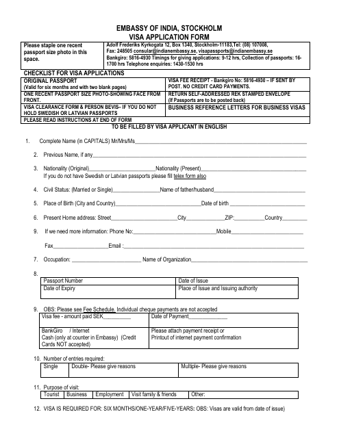 Indian Visa Application Form Download