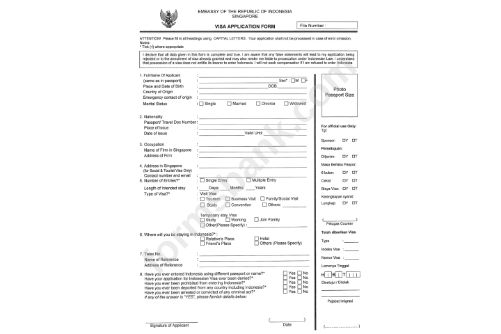 Indonesia Tourist Visa Application Form Download