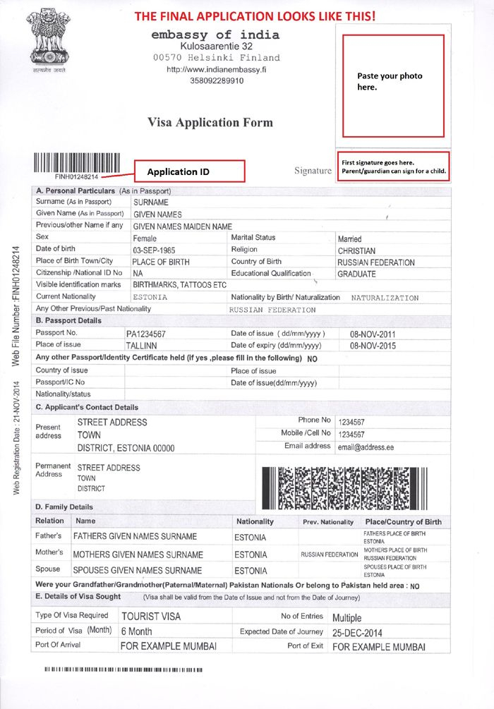 Instructions On Filling Application Embassy Of India Application 