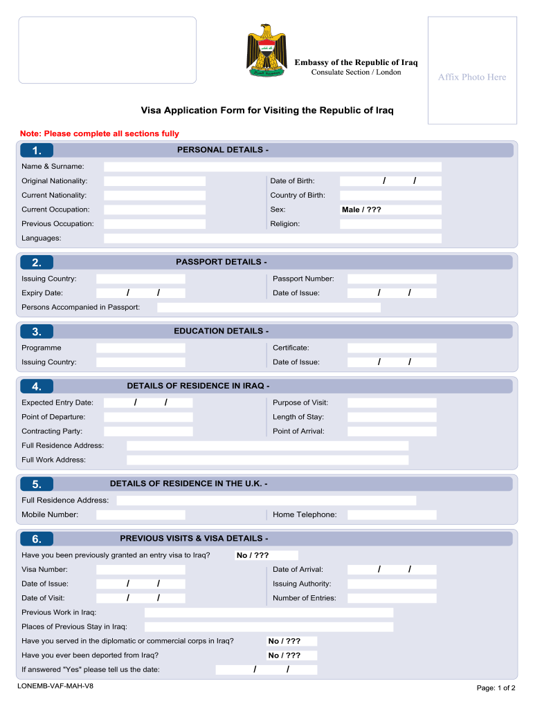 Iraq Visa Application Form Pdf Fill Out Sign Online DocHub