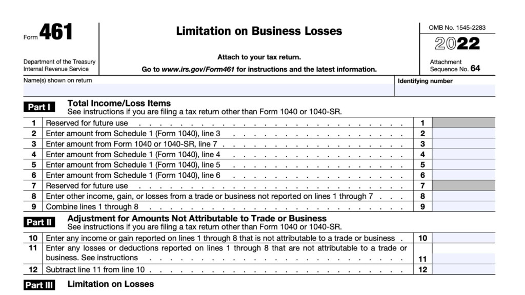 IRS Form 461 Instructions Limitation On Business Losses