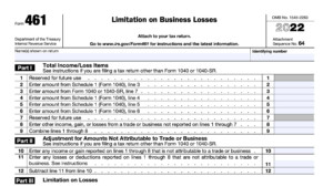 IRS Form 461 Instructions Limitation On Business Losses