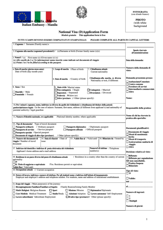 Italian Visa Application Form Type D 2023 Applicationforms