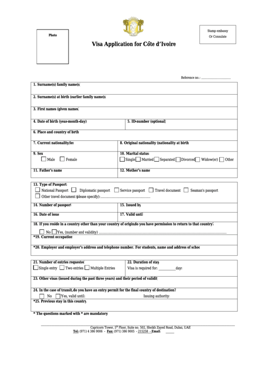 Ivory Coast Passport Application Form Printable Form 2022