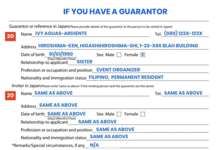 JAPAN VISA APPLICATION FORM Sample How To Fill It Out The Poor 