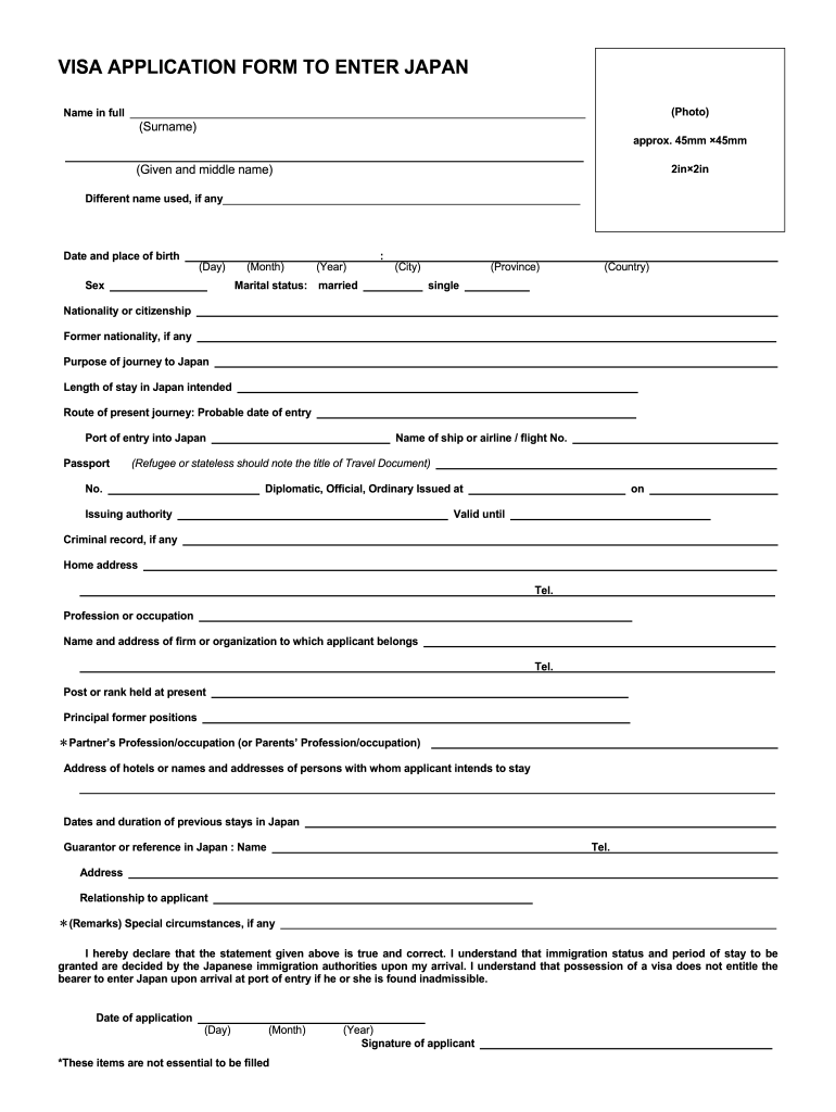 Japan Visa Application Form Word Format Fill Online Printable 