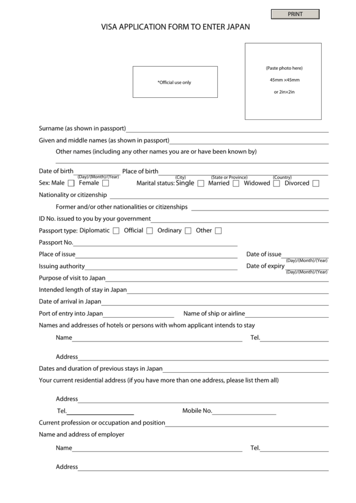 Japanese Visa Application Form Fill Out Sign Online And Download PDF 
