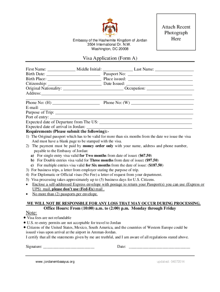 Jordan Visa Application Form Pdf Fill And Sign Printable Template