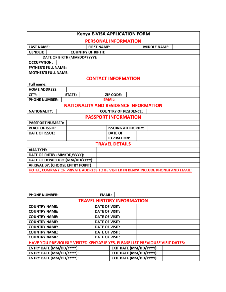 Kenya E Visa Application Form Fill Out Sign Online And Download PDF 