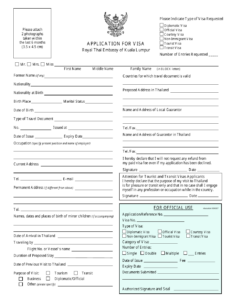 Kuala Lumpur Malaysia Thai Visa Application Form Embassy Of Thailand