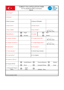 Lebanon Turkish Visa Application Form Embassy Of Turkey In Lebanon