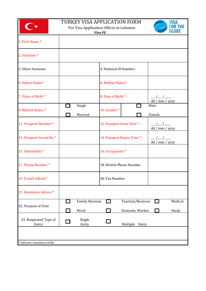 Lebanon Turkish Visa Application Form Embassy Of Turkey In Lebanon 