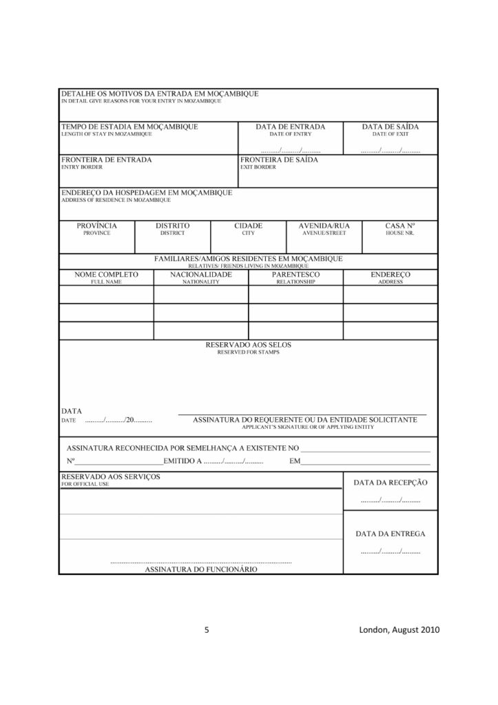 London Greater London United Kingdom Mozambique Visa Application Form 