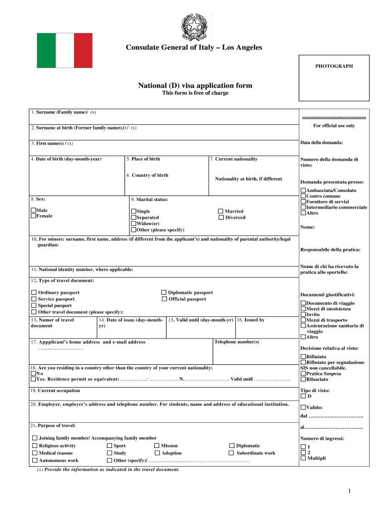 Long Stay Visa Application Form Italy 2023 Applicationforms