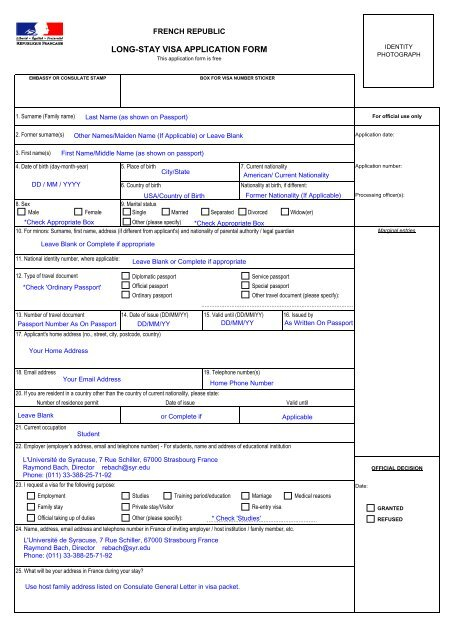 Long Stay Visa Application Sample SU Abroad