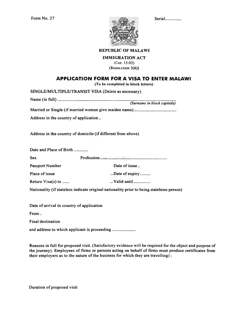 Malawi Visa Application Form PDF Complete Online AirSlate SignNow