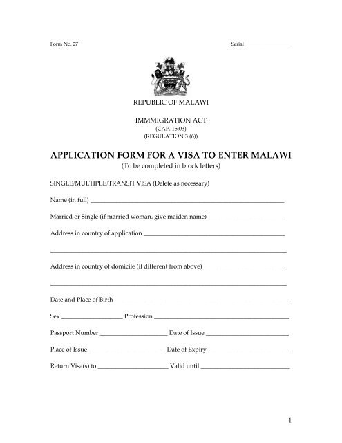 Malawi Visa Application Form Pdf Fill Out And Sign Printable Pdf 