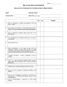 Malta Checklist For A Schengen Visa For Applications To Marry In Malta