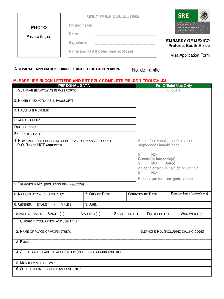 Mexico Visa Application Form Fill And Sign Printable Template Online