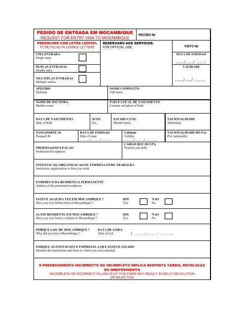 Mozanbique Visa Application Form Travisa