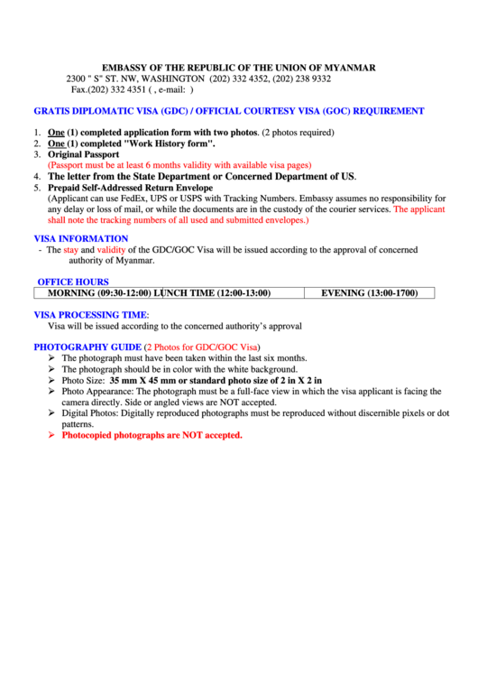 Myanmar Visa Form Printable Pdf Download