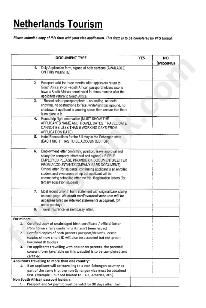 Netherlands Visa Application Form Netherlands Tourism Printable Pdf 