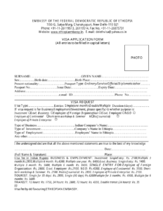 New Delhi Delhi India Ethiopian Visa Application Form Embassy Of The
