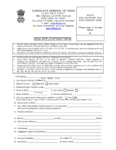 New York City Indian Visa Application Form Consulate General Of India