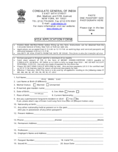 New York City Indian Visa Application Form Consulate General Of India