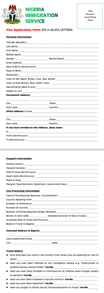 Nigeria Visa Form PDF Download And Apply For Nigeria Visa