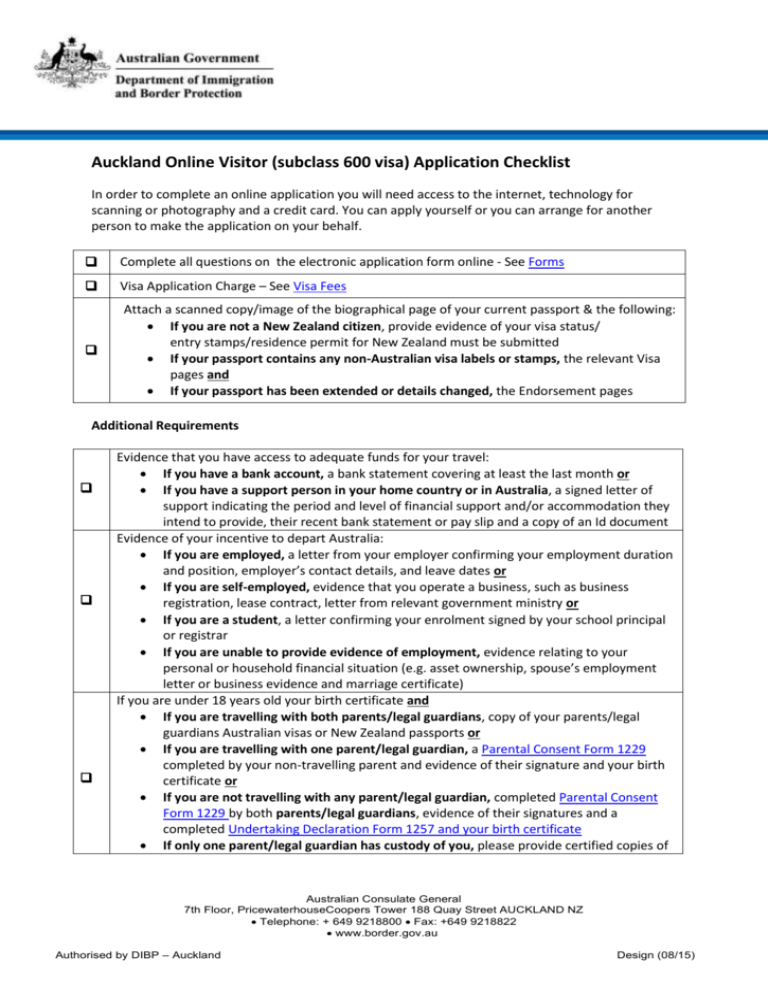 Online 600 Tourist Visa Australian High Commission New Zealand