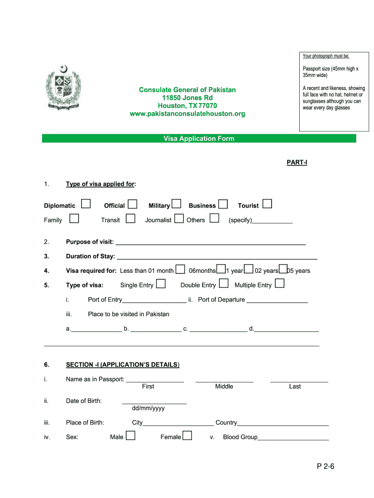 Pakistan Visa Application Form Houston Fill Online Printable 