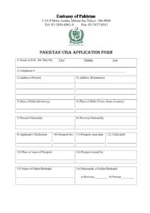 Pakistan Visa Application Form Printable Pdf Download