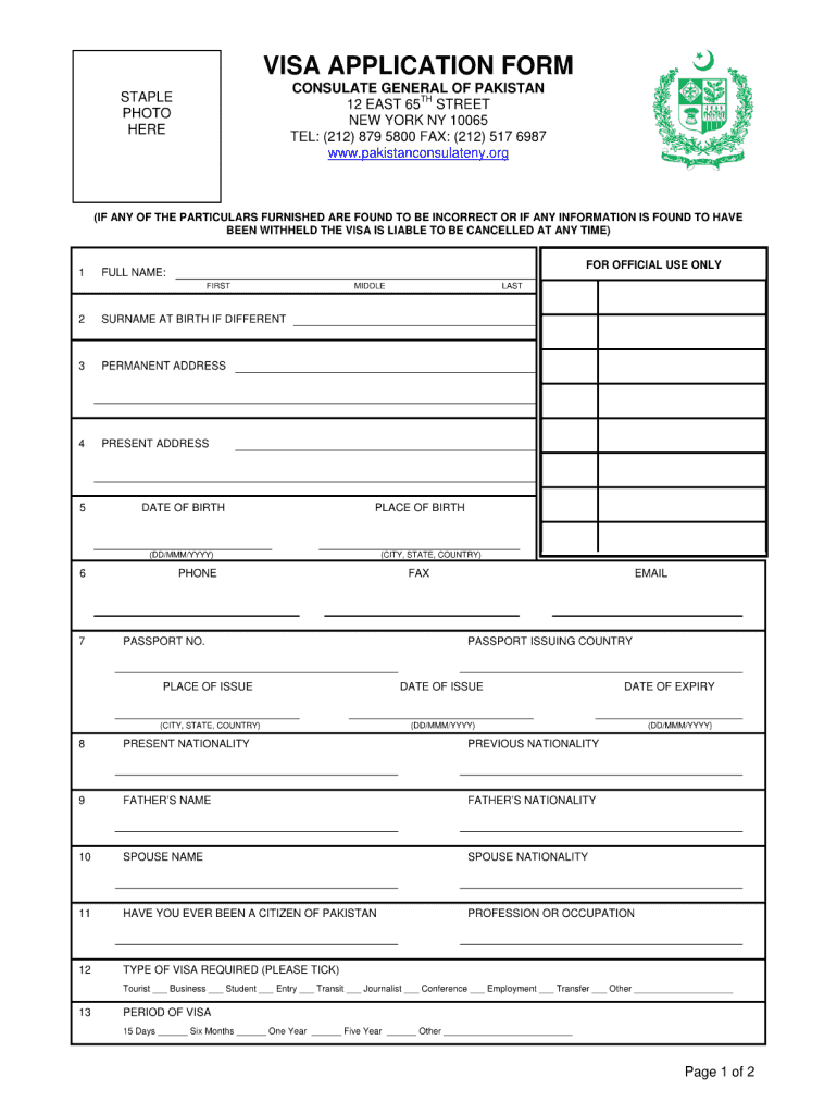 Parent Consent Form Visa Pakistan Washington Dc Fill Online