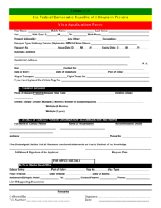 Pretoria Gauteng South Africa Ethiopian Visa Application Form