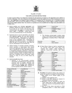 Pretoria Gauteng South Africa Zambia Visa Application Form High