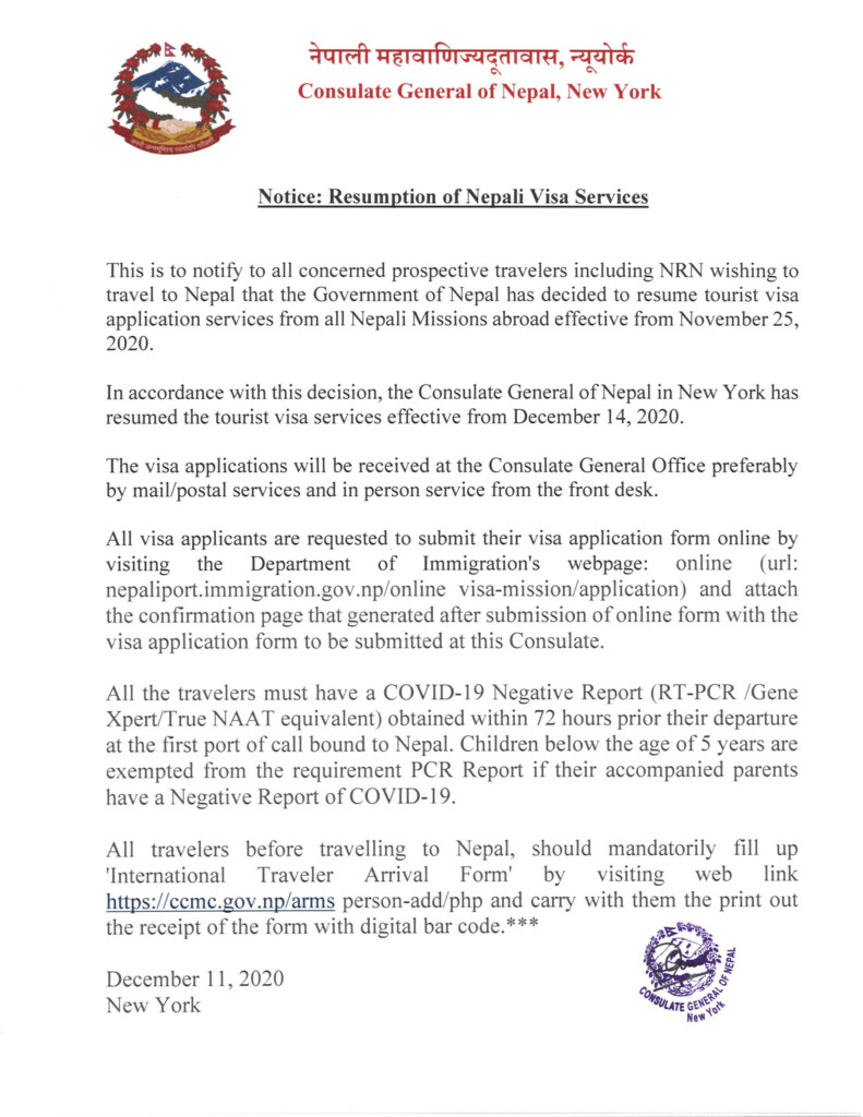 Resumption Of Nepali Visa Services With Mandatory Online Visa 