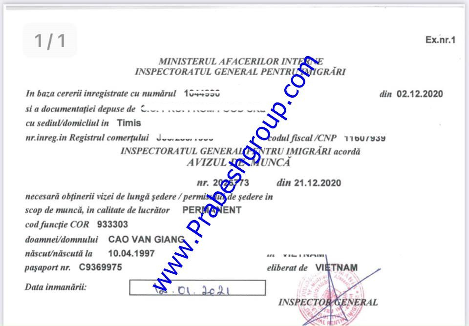 Romania Work Permit Prabesh Group