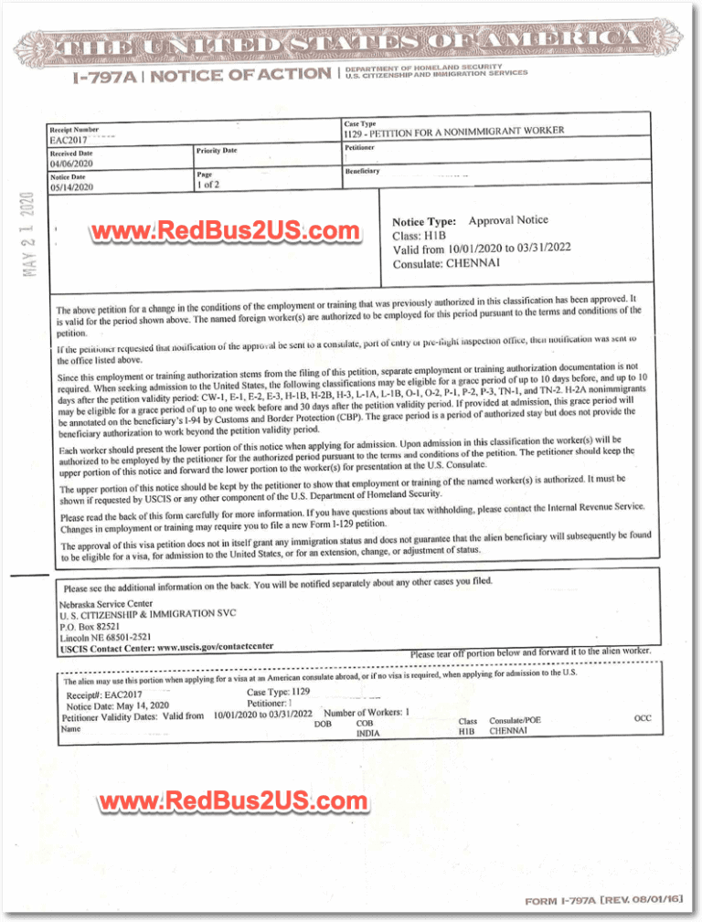 Sample H1B Visa Approval Notice I 797A Fields Meaning 2024 