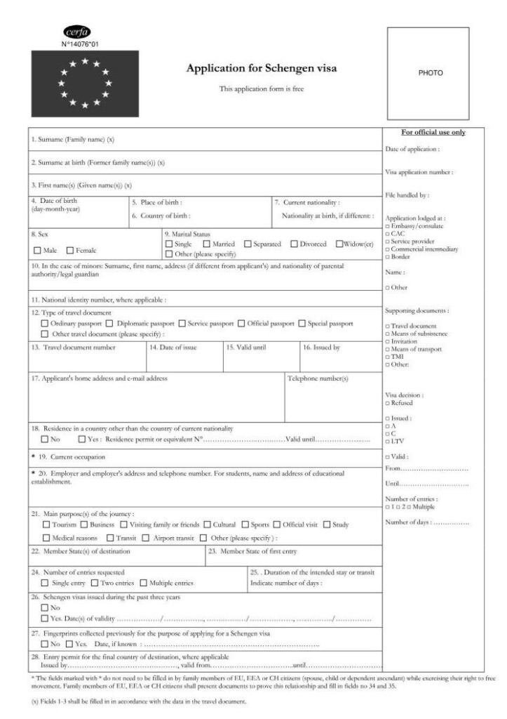 Schengen Visa Application Form Fill Out Printable PDF Forms Online