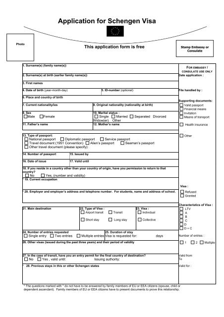 Schengen Visa Application Form