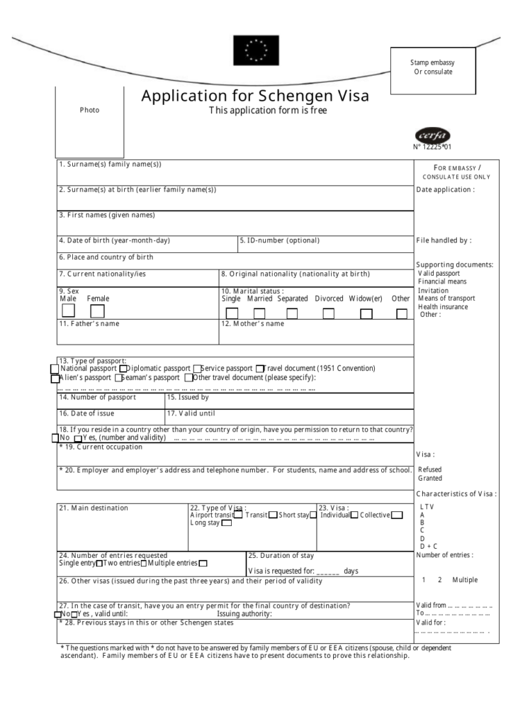 Schengen Visa Form Fillable Printable Forms Free Online